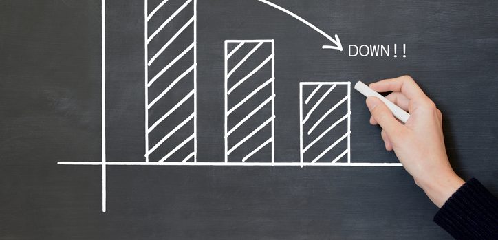Downward graph drown on black board
