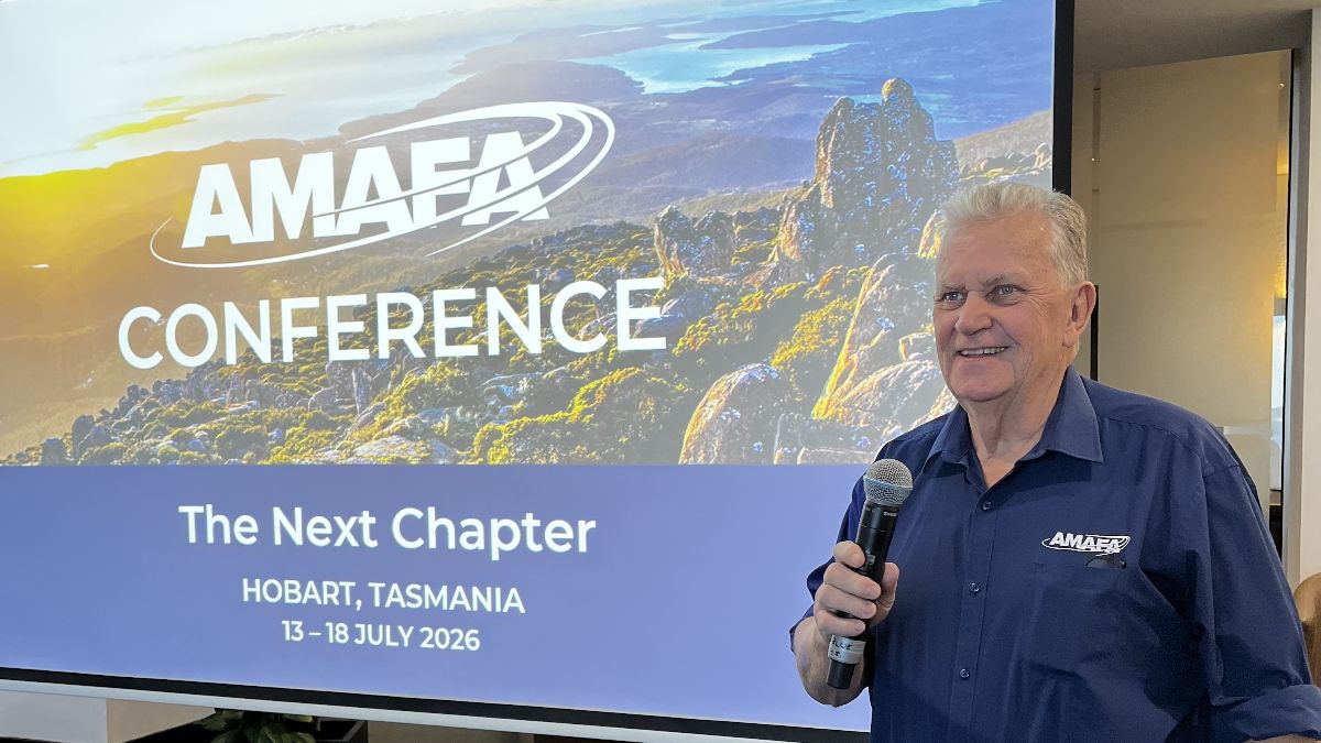 Keith Marshall addressing attendees at the AMAFA conference, Hobart, on the importance of net allowing technology to overshadow the human touch when delivering advice.